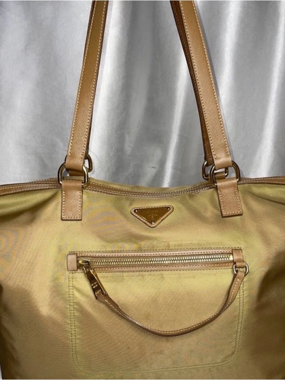 Prada Y2K Tan Nylon Tote Bag with Leather Trim